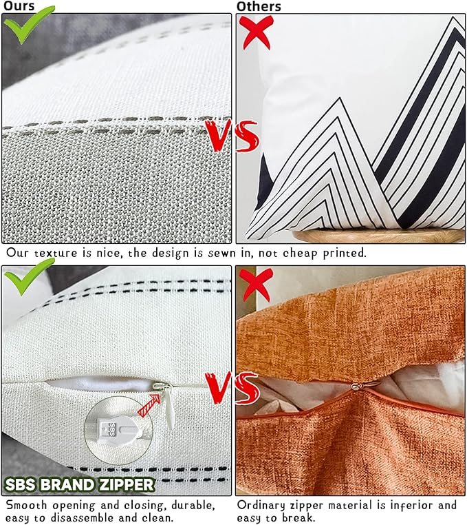 AmHoo Pack of 2 Farmhouse Stripe Check Throw Pillow Covers Set Case Cotton - Image 4