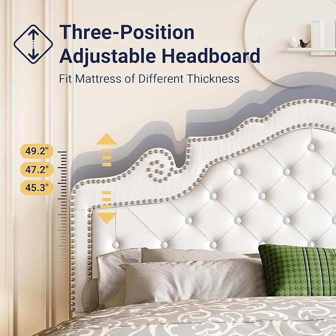 Allewie Queen Bed Frame with Adjustable Velvet Tiara Headboard, Upholstered - Image 3