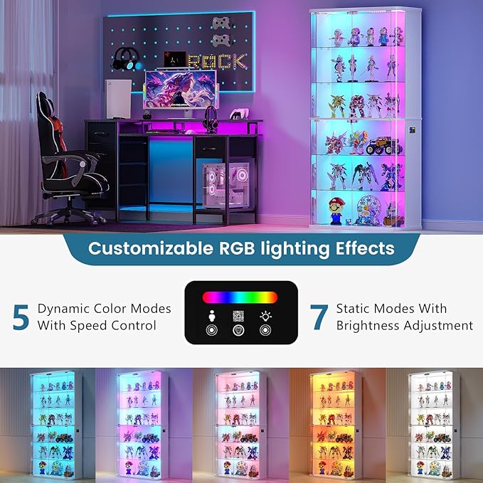 71" Tall Display Cabinet with Glass Doors, Rounded Curio Cabinet with Motion - Image 3