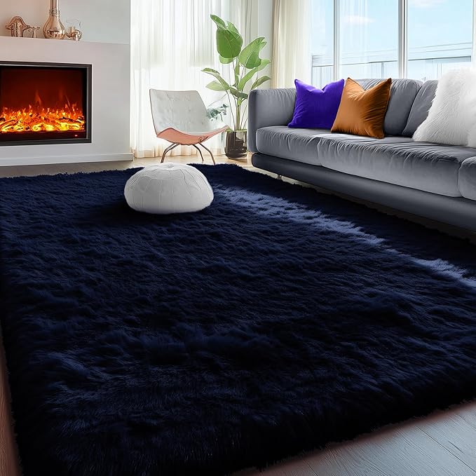 PAGISOFE Navy Blue Rug 3x5, Fluffy Dark Blue Rugs - Image 6