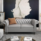 ORRD 2 Piece Living Room Set, Chesterfield Leather Sofa Couch Chair - Image 3