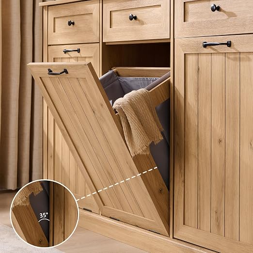 IFGET Triple Tilt Out Trash Can Cabinet, 20 Gallon Farmhouse Laundry Hamper - Image 7