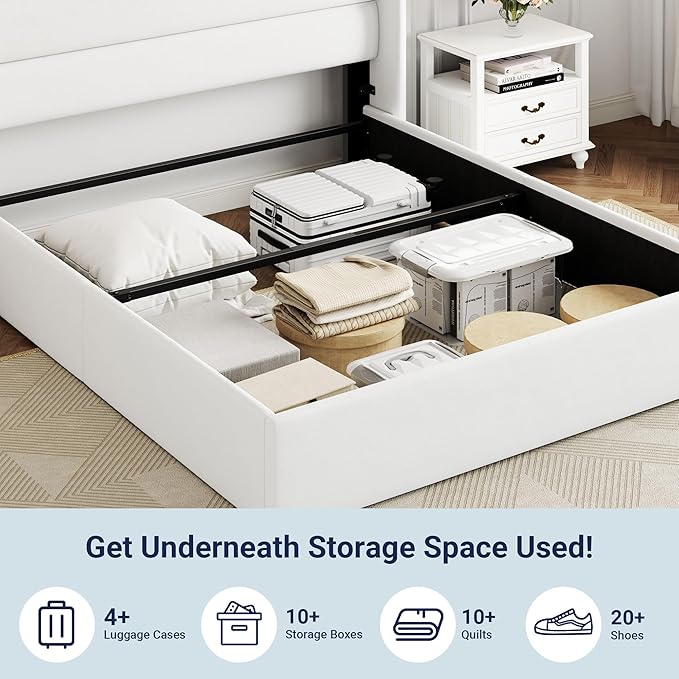 Allewie Full Size Velvet Lift Up Storage Bed, Modern Wingback Headboard - Image 6
