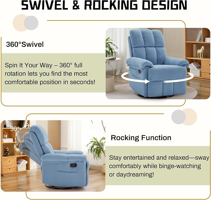 Korser Recliner Chair, Swivel Rocker Recliner Chair - Image 3