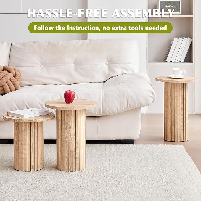 Round Side Tables Set of 3, Circle Modern Fluted Nesting Coffee Table, Accent - Image 6