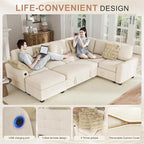 Hanherry Sectional Couch with Pull Out Sofa Bed, Chenille Sleeper Sofa with - Image 3