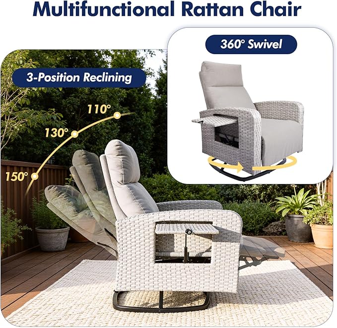 ZZW Outdoor Recliner Chair, Wicker Patio Recliners - Image 3