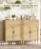 Rattan Buffet Sideboard Set of 2, Boho Buffet Cabinet - Image 3