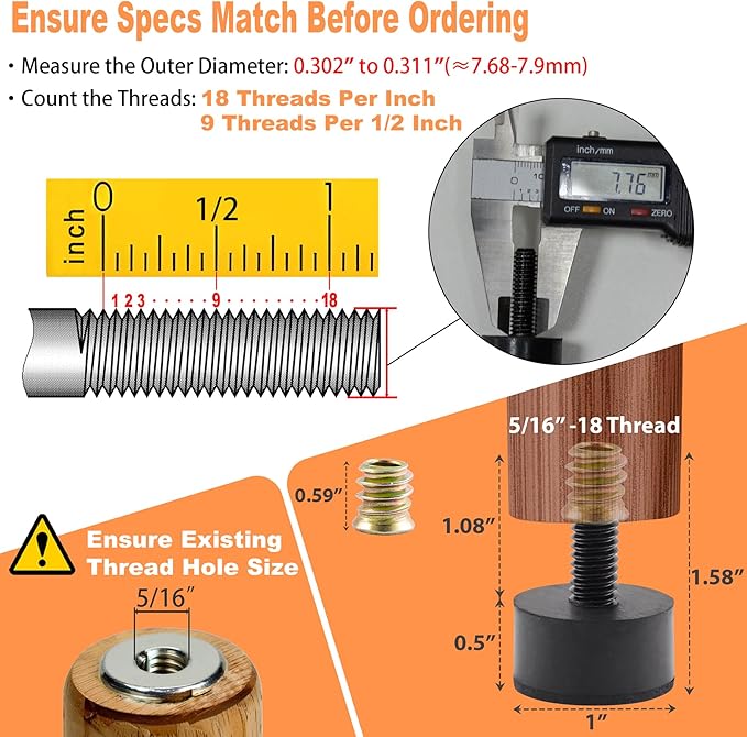 5/16 Rubber Adjustable Furniture Leveler，16 Pack Leveling Feet Screws in - Image 2