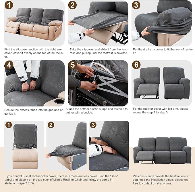 Gennia Recliner Sofa Covers 5 Pieces, Waterproof Sectional Couch Cover Stretch - Image 7