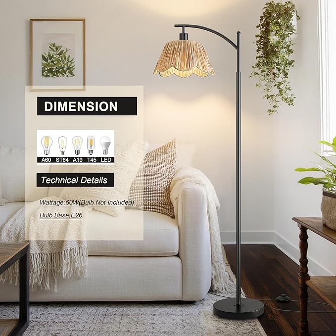Oneach Boho Rattan Floor Lamp for Living Room, Farmhouse Standing Lamp - Image 5