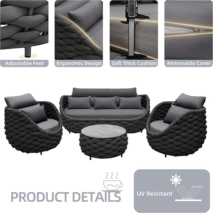 TWT Outdoor Patio Furniture Set, 5 Pieces Aluminum Sectional Sofa, Metal Patio - Image 4