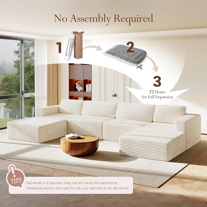 Vesgantti 159" Large Modular Sectional Sofa, U-Shaped Corduroy Cloud Couch - Image 9