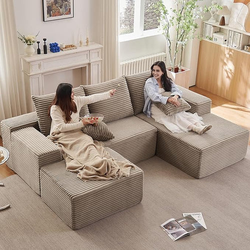 107" Comfy U-Shaped Sectional Modern Boneless Corduroy Couch by ODUWA