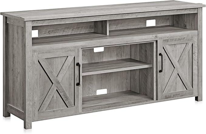 BELLEZE Modern 58 Inch Barn Door Wood TV Stand & Media Entertainment Center by BELLEZE