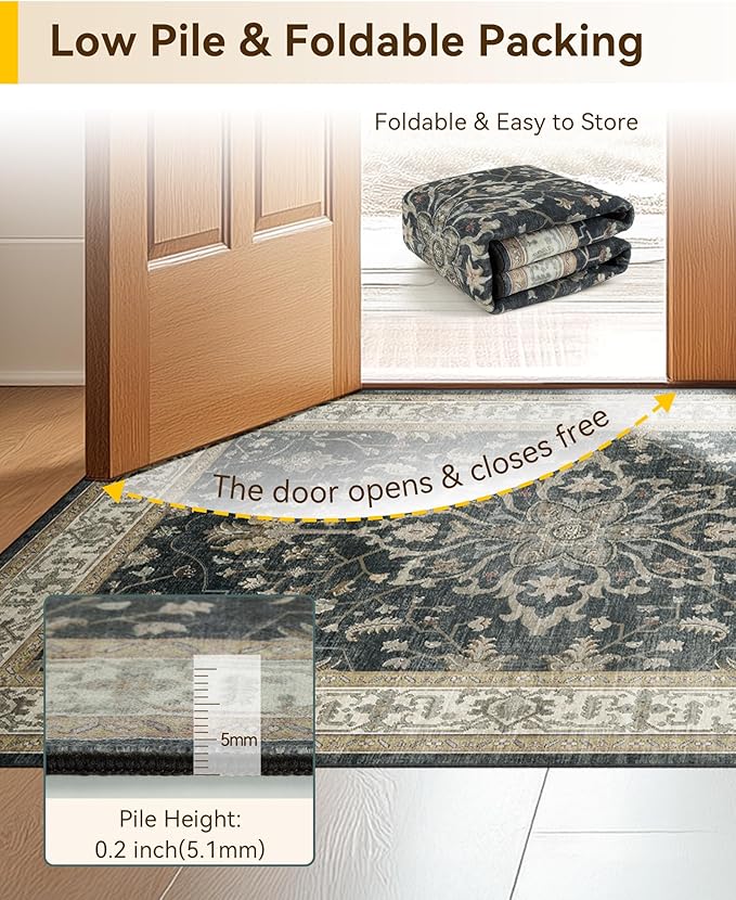 RELEANY Area Rugs 4'x6' Washable Non-Slip, Floral Vintage Distress Print - Image 5