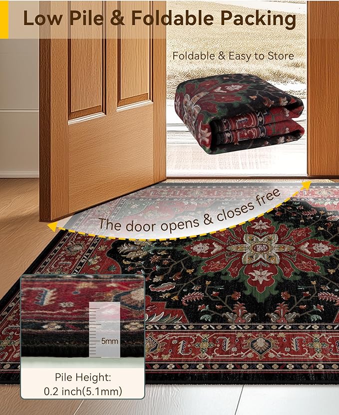 RELEANY Area Rugs 10'x12' Washable Non-Slip, Floral Vintage Distress Print - Image 4