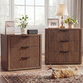 Night Stand with 3 Drawers, Fluted Bed Side End Table with Metal Handle by LOOMORA