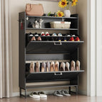 BORNOON Shoe Cabinet with 2 Flip Drawers Narrow Shoe Storage Cabinet Organizer - Image 3