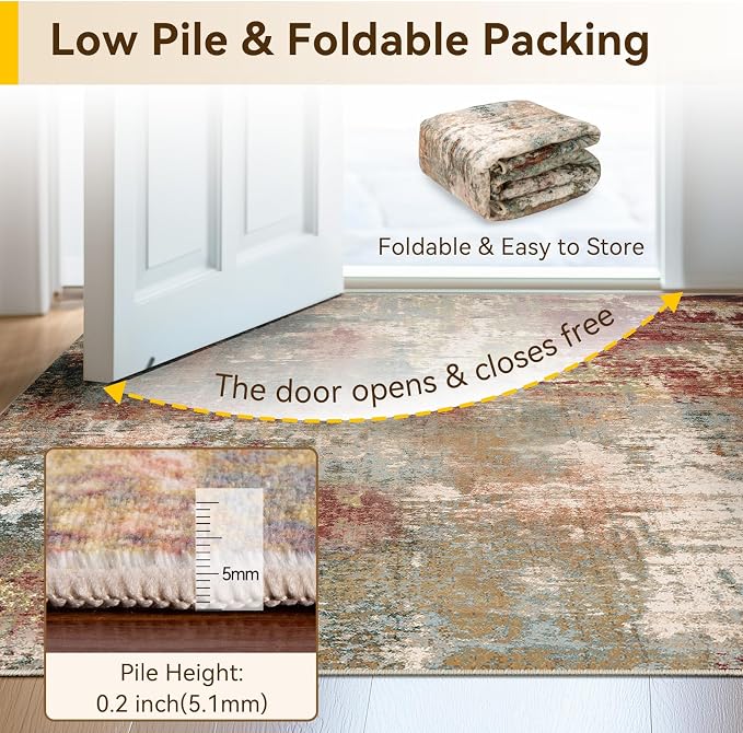 RELEANY Washable Area Rugs Square 8ft Non-Slip Modern Abstract Soft - Image 4