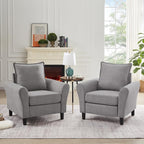 Mid-Century Accent Chairs Set of 2, Modern Linen Fabric Armchair - Image 7