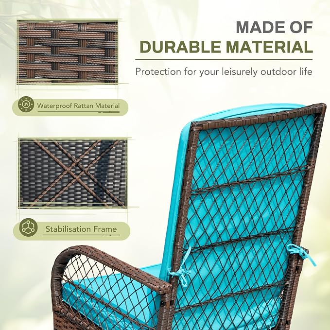 Greesum 3 Piece Outdoor Wicker Rocking Chairs Patio Furniture Set - Image 5