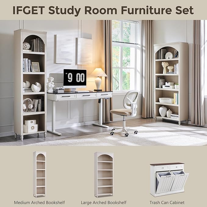 IFGET 76" Tall Arched Bookcase, Farmhouse 5 Tiers Narrow Arched Bookshelf - Image 6