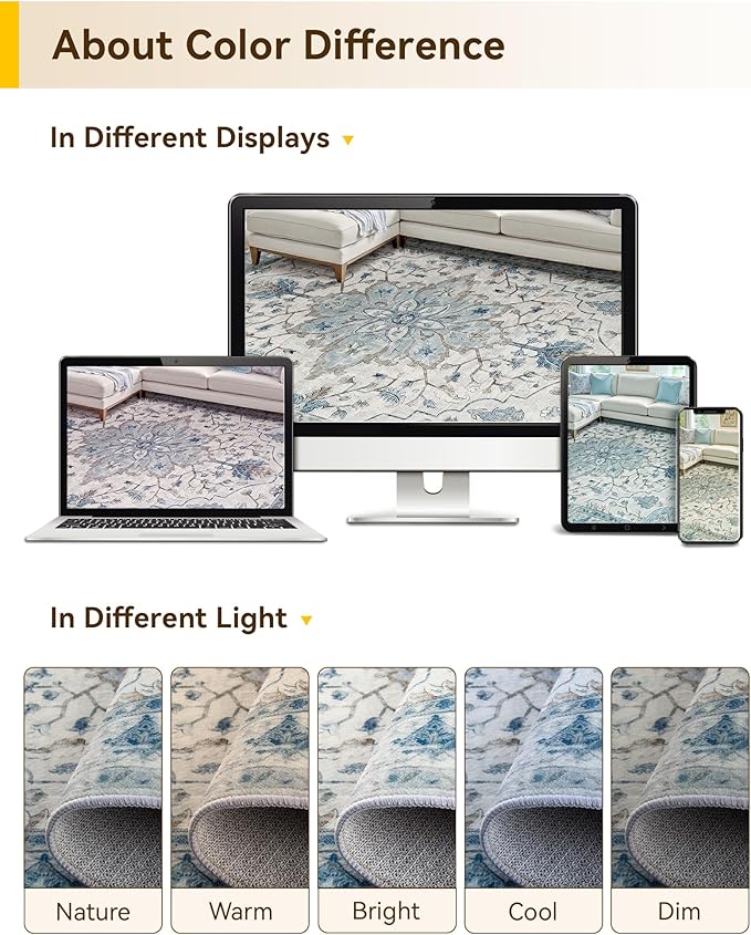 RELEANY Area Rugs 8'x10' Washable Non-Slip, Floral Vintage Distress Print - Image 8