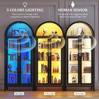 HWB Display Cabinet with Glass Doors, 5-Tier Tall Curio Cabinet with Lights - Image 3