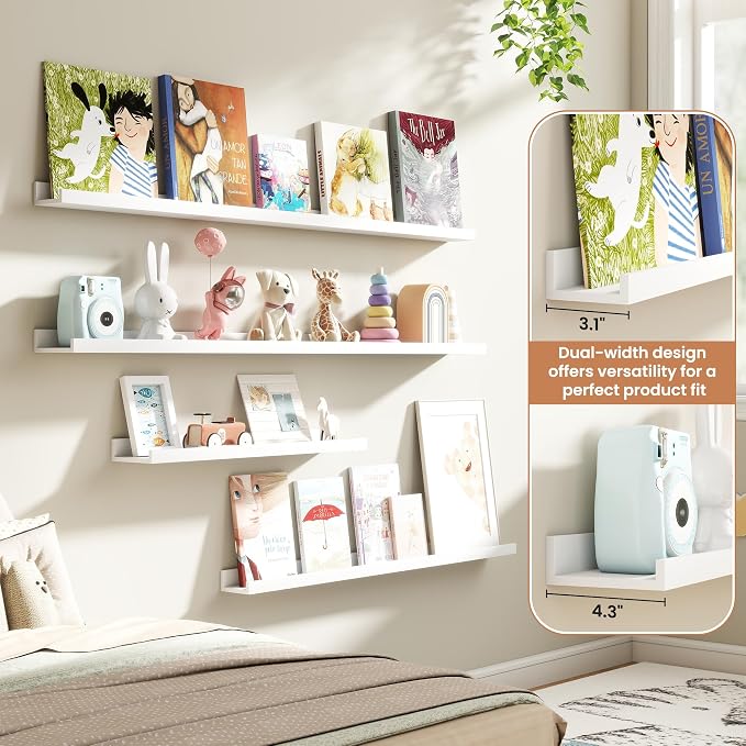 Fun Memories Picture Ledge Shelves Set of 4, 48 Inch Rustic Wall Mounted - Image 6