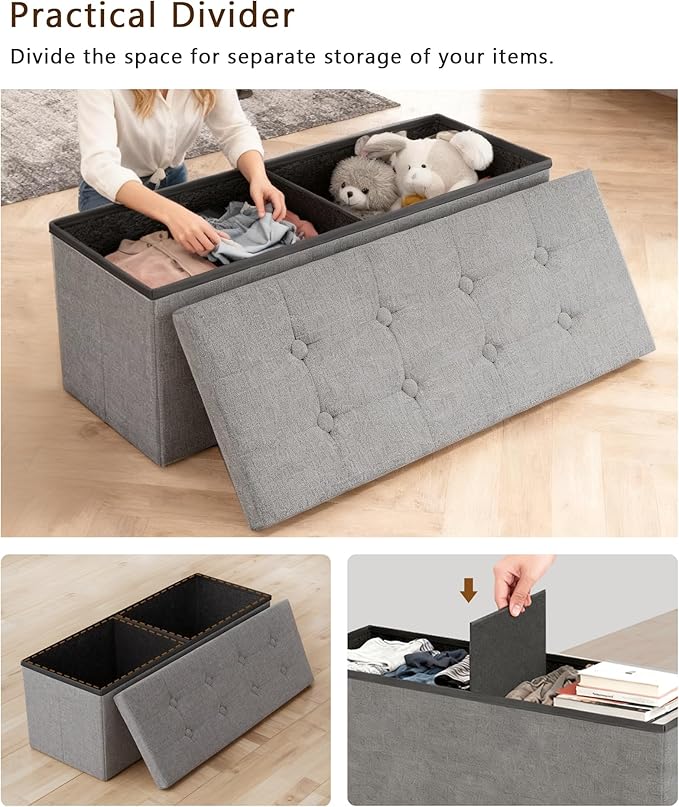 GLAXYFUR 43 Inches Folding Storage Ottoman Bench, Storage Chest, Footrest - Image 4