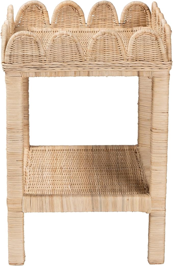 Bali & pari Sumana Bohemian Scallop Natural Rattan and Mahogany Side Table - Image 5