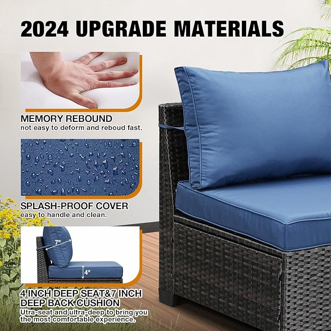 JOYURE 10 Pieces Patio Furniture Set All-Weather Outdoor Wicker Sectional - Image 4