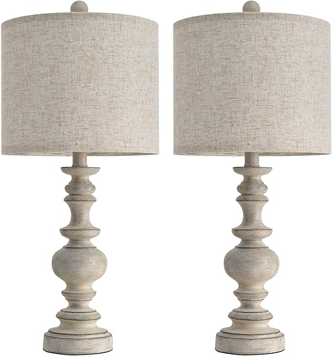 BOBOMOMO 24" Farmhouse Retro Table Lamp Set of 2, Traditional Resin Lamps - Image 7