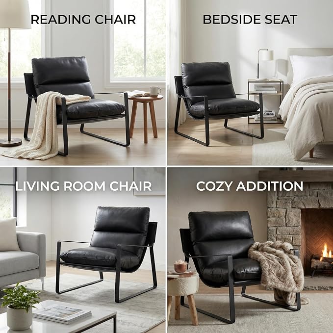 LukeAlon Modern PU Leather Accent Armchair, Upholstered Living Room Chair - Image 9