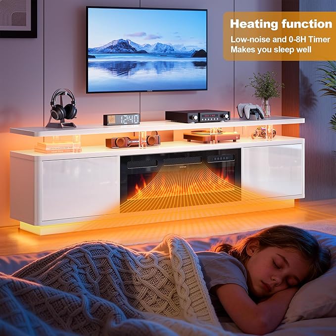 80" Fireplace TV Stand with Double LED Lights - Image 5