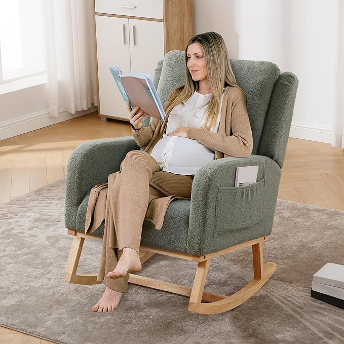 HCHAIRH Rocking Chair Nursery, Teddy Nursing Rocking Chairs, Upholstered - Image 5