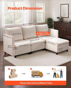 VEVOR Modular Sectional Sofa, 3-Seater Modular Sofa - Image 4