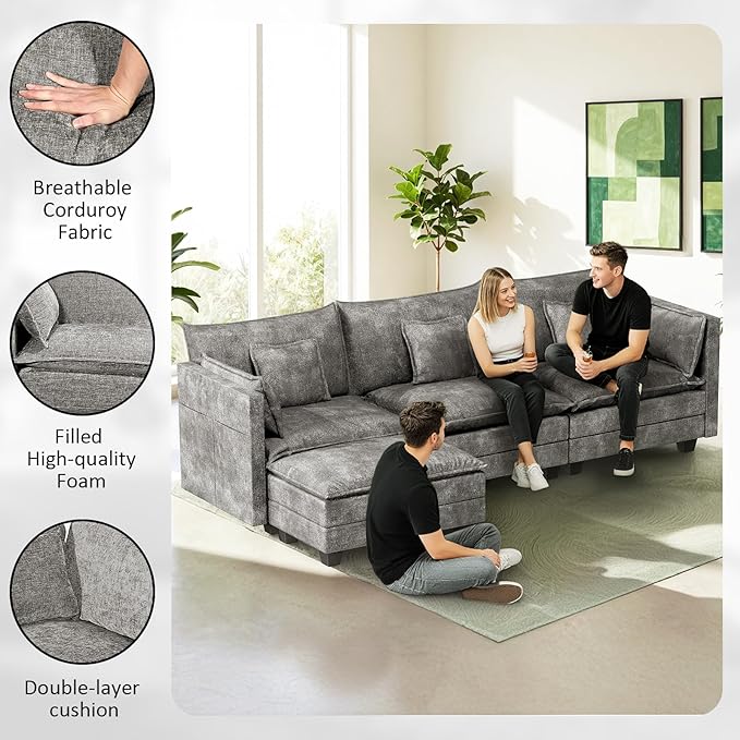 LEVELEVE 112.5" L-Shape Modular Sofa - Image 5