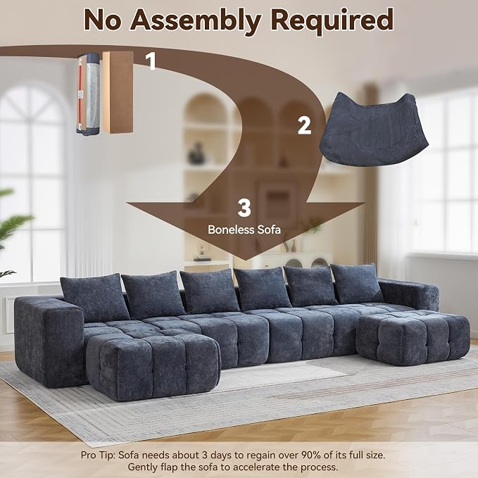 119" Oversized 3 Seater Boneless Couch, Comfy Cloud Modular Sectional Sofa - Image 6