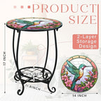 Cinnvoice Outdoor Side Table Round Small Mosaic Patio Accent Indoor End Plant - Image 3