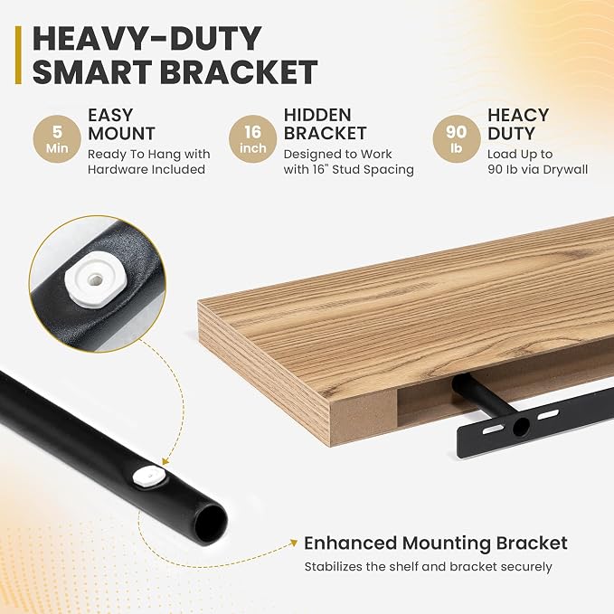 Acovy 55 Inch Floating Shelves, 9.3" Deep Floating Shelf Wall Mounted, Rustic - Image 7