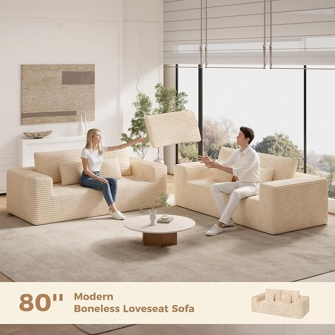 Luxanimarion 80'' Modern Cloud Loveseat Sofa, No Assembly Required Deep Seat - Image 3