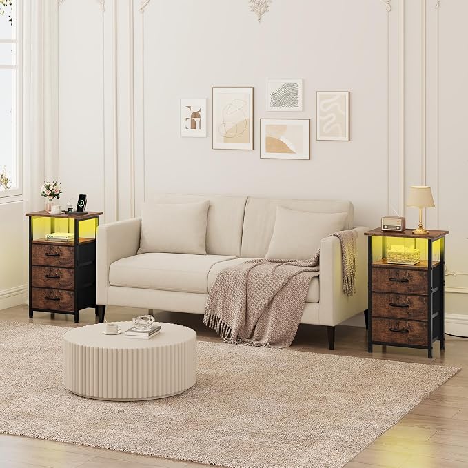 Vagusicc Night Stand with Charging Station, LED Nightstand - Image 6