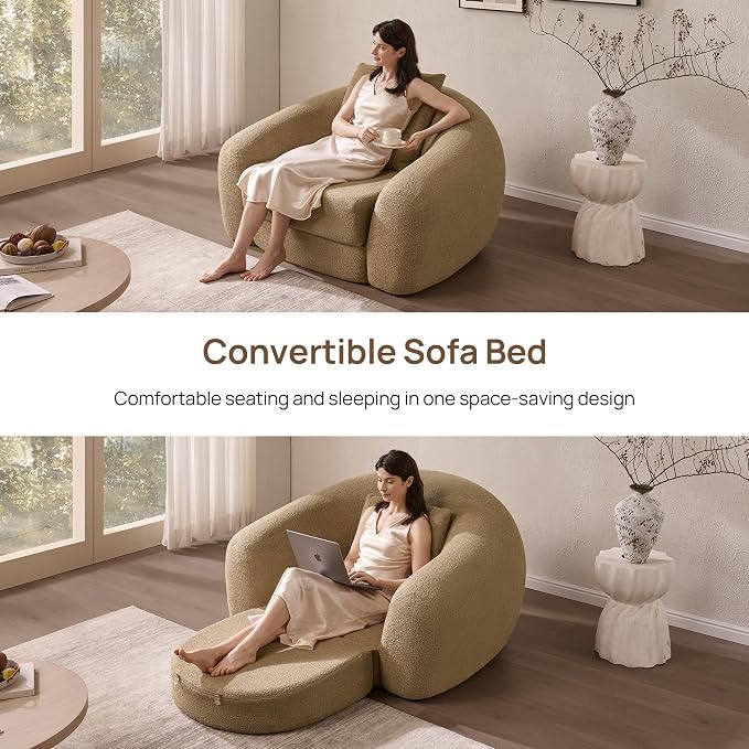 SICOTAS 49.9" Curved Convertible Sofa Couch Bed - Image 3