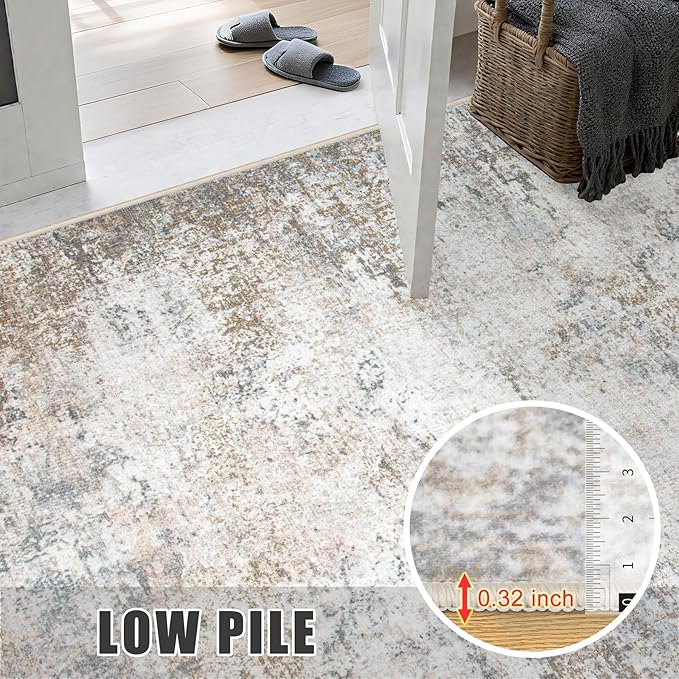 Round Area Rug for Living Room: 6 ft Washable Modern Abstract Soft Thin Rug - Image 7