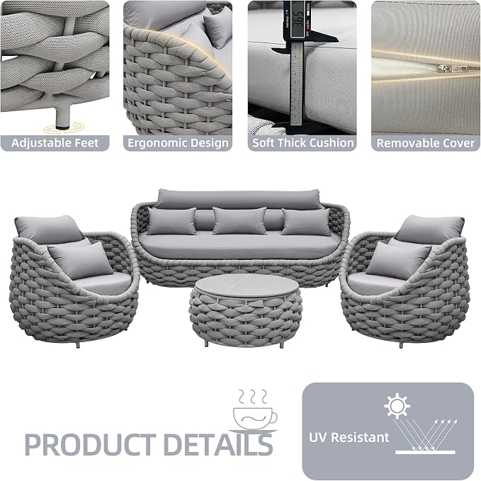 TWT 6-Piece Aluminum Patio Furniture Set, Modern Outdoor Conversation Set - Image 6