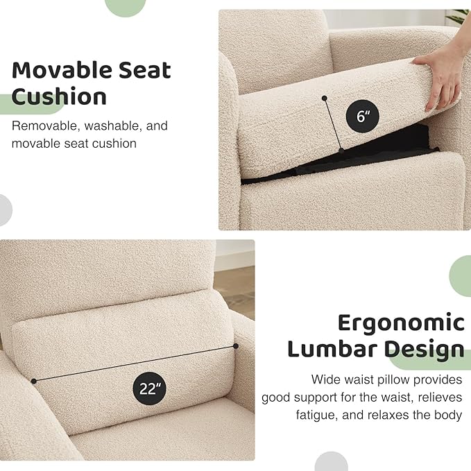 Swivel Rocker Recliner, Oversized Manual Boucle Nursery Glider Rocking Recliner - Image 6