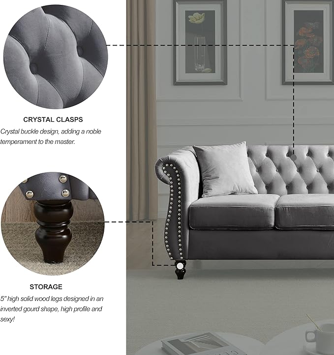 80" Chesterfield Loveseat Velvet Sofa - Image 5