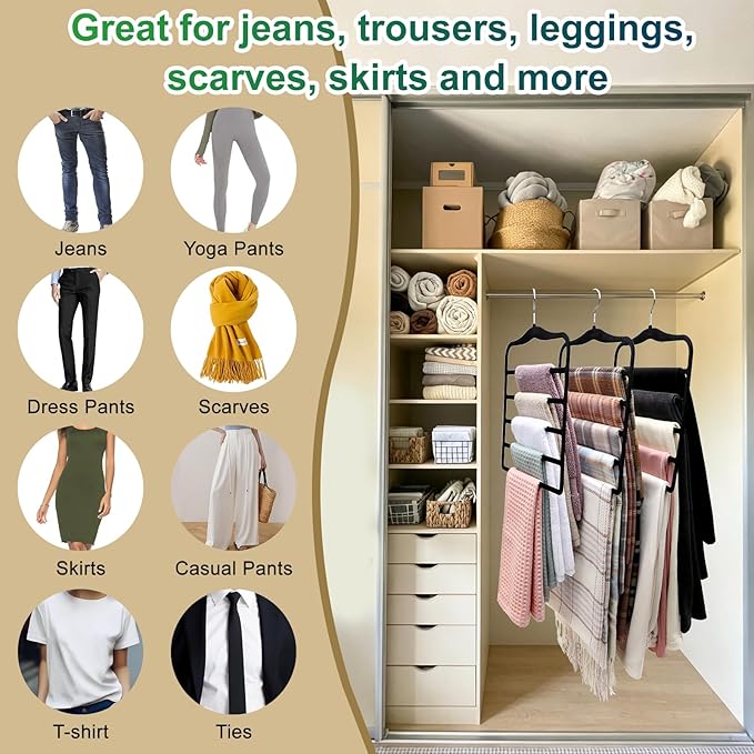 Closet Organizers and Storage, 3 Pack Pants-Hangers-Space-Saving, Velvet Non - Image 5